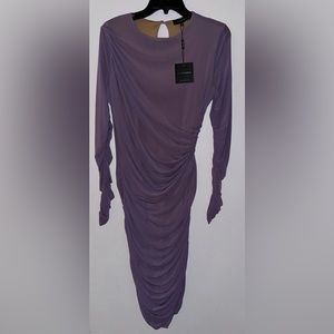 JLUXLABEL Lavender Ruched Long Sleeve Midi Dress. Size: Large